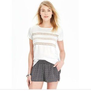 NWT OLD NAVY MESH-TRIM WHITE TOP BLOUSE HI-LO DOLPHIN HEM